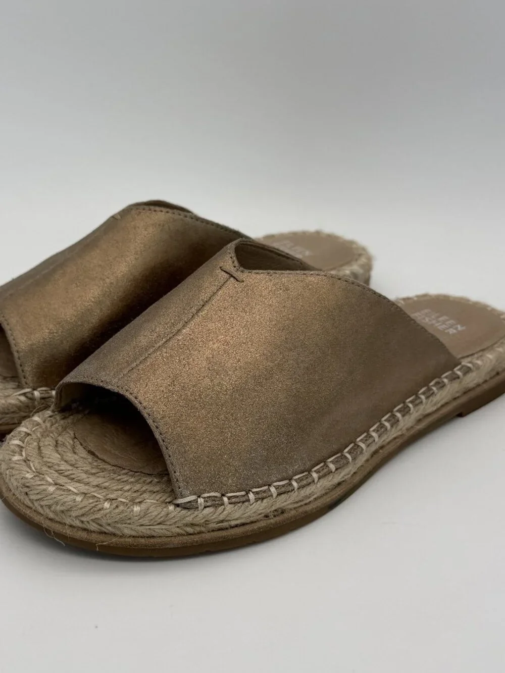 Eileen Fisher Kai Metallic Bronze Leather Espadrille Slide Sandals Size 8.5